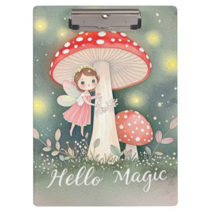 Cute Tiny fairy perched on top of mushroom Clipboard