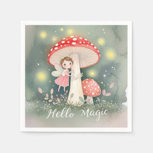 Cute Tiny fairy perched on top of mushroom Napkin