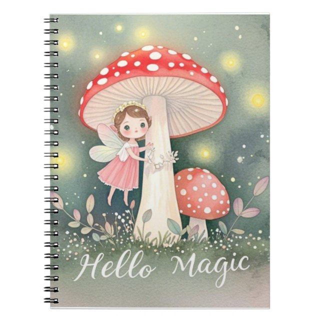 Cute Tiny fairy perched on top of mushroom Notebook (Front)