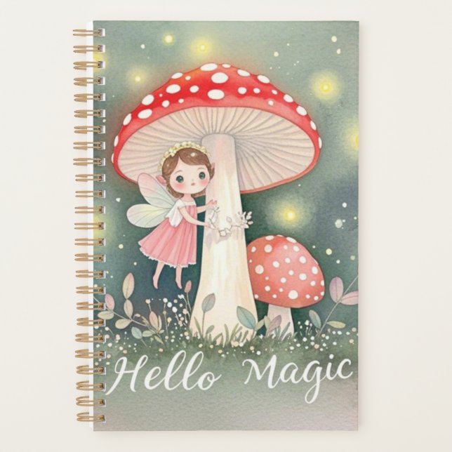 Cute Tiny fairy perched on top of mushroom Planner (Front)