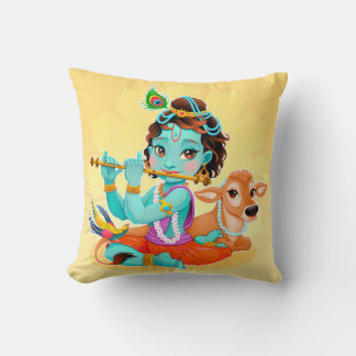 Cute Tiny Krishna & Cow Cushion