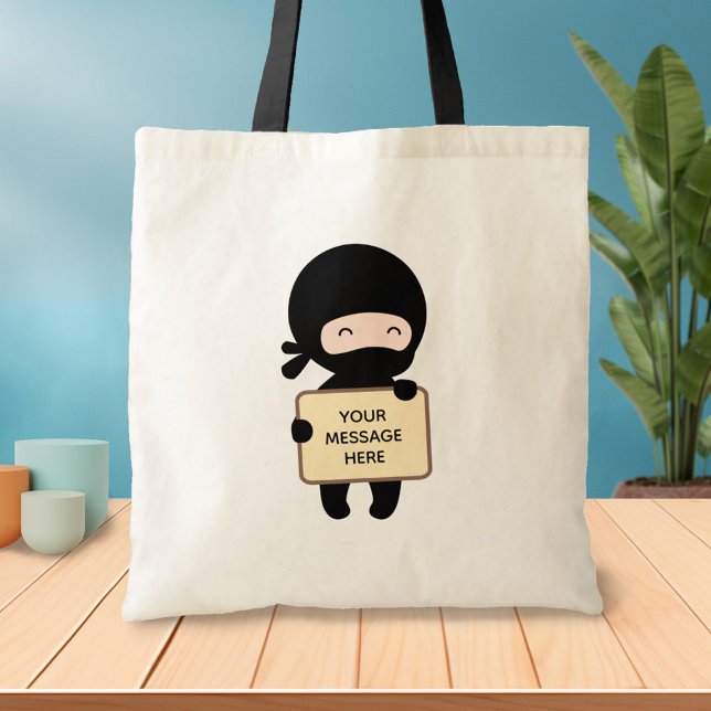 Cute Tiny Ninja Holding Sign Tote Bag (Creator Uploaded)