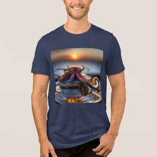 Cute tiny octopus in a teacup at sunrise Tri-Blend Shirt