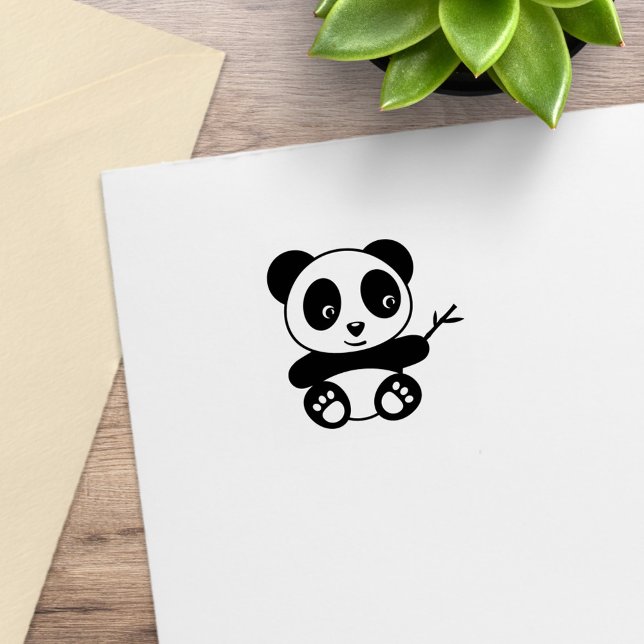 Cute Tiny Panda Holding a Bamboo Stick 1x1 Rubber Stamp (Creator Uploaded)