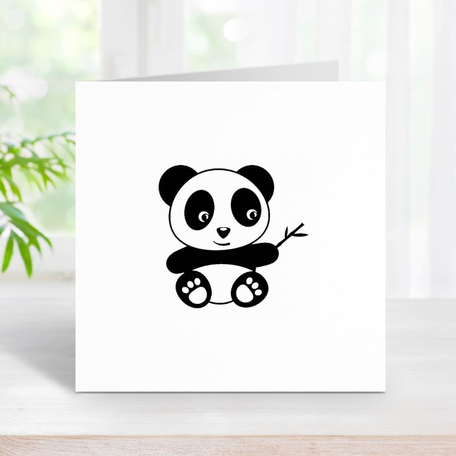 Cute Tiny Panda Holding a Bamboo Stick 1x1 Rubber Stamp (Creator Uploaded)