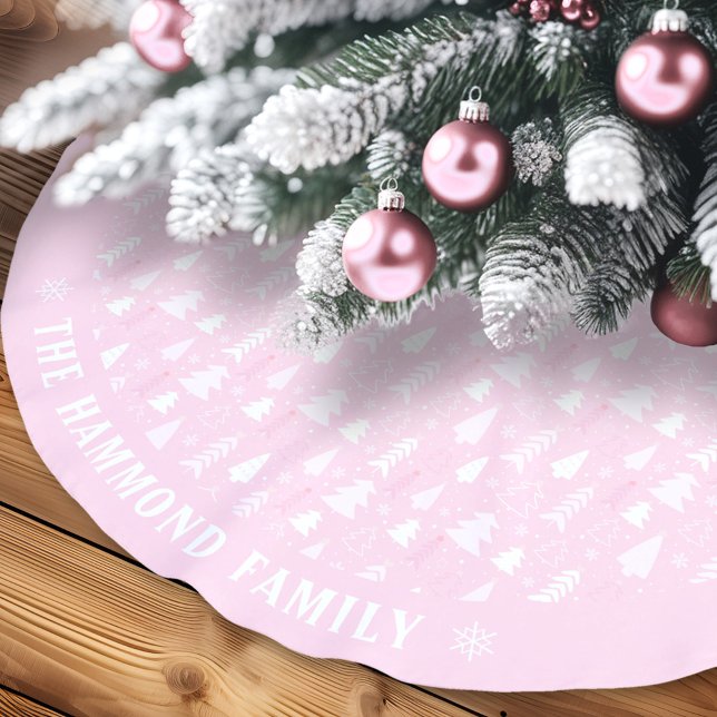 Cute Tiny Pink Trees Family Name Tree Skirt (Cute Tiny Pink Trees Family Name Tree Skirt)