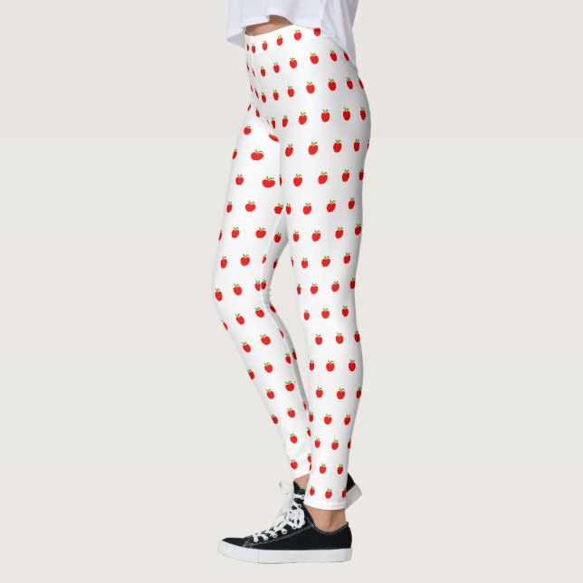 Cute Tiny Red Apples Pattern on White Leggings (Left)