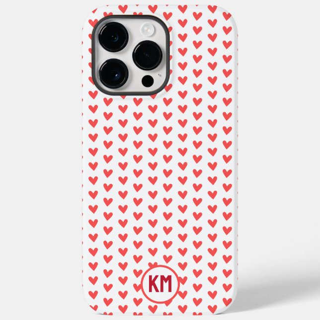 Cute tiny red hearts pattern love monogram Case-Mate iPhone case (Back)