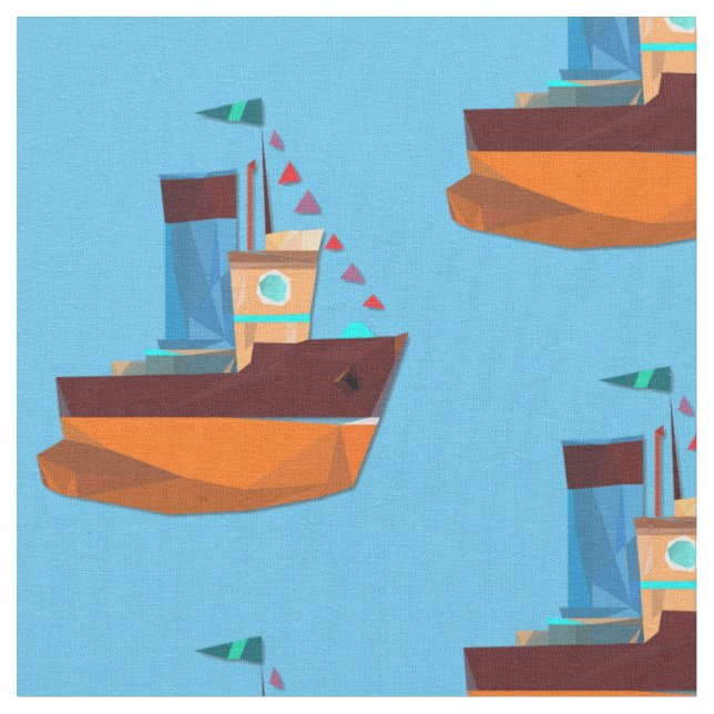 Cute Tiny Tugboat Thunder-Cove Fabric (Close Up)