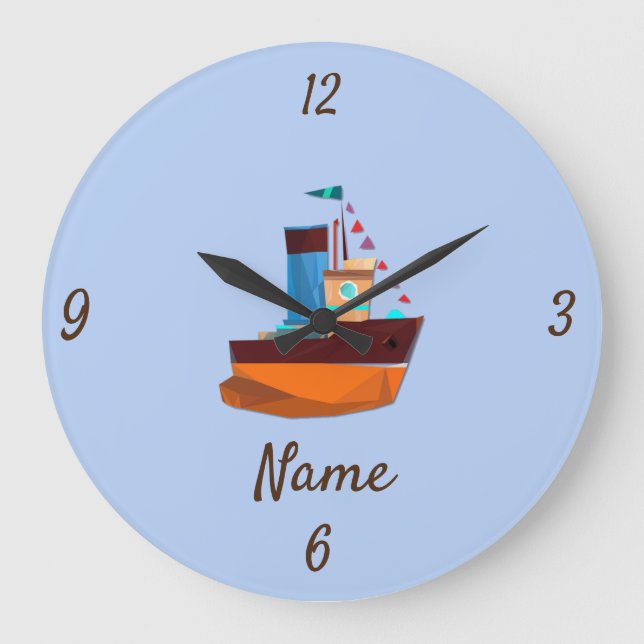 Cute Tiny Tugboat Thunder-Cove  Large Clock (Front)