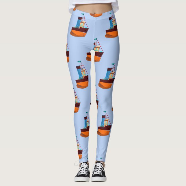 Cute Tiny Tugboat Thunder-Cove  Leggings (Front)