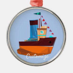 Cute Tiny Tugboat Thunder-Cove  Metal Ornament