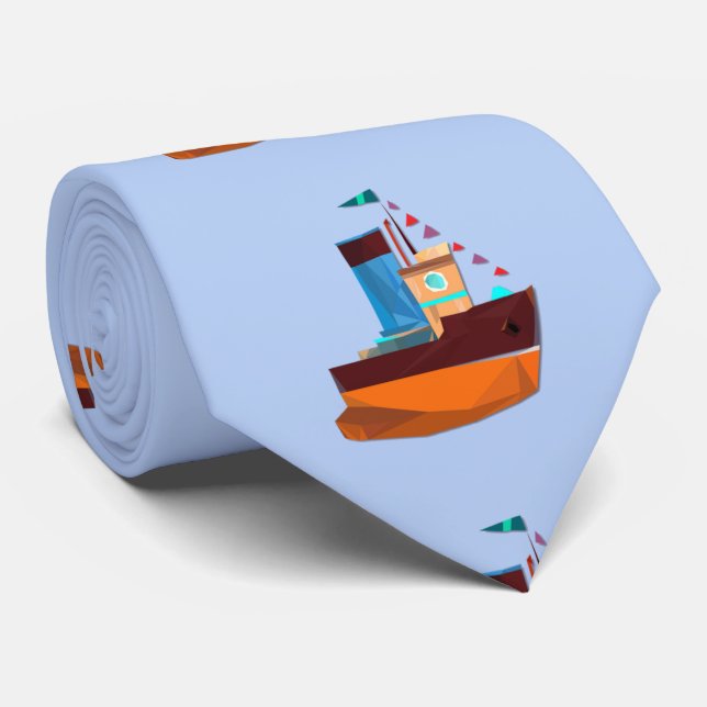 Cute Tiny Tugboat Thunder-Cove  Tie (Rolled)