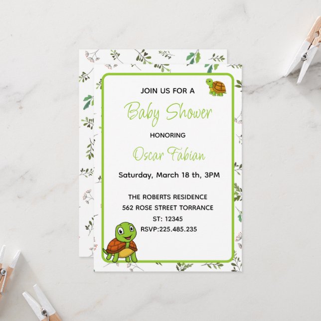 Cute Tiny turtles baby shower invitation (Front/Back In Situ)