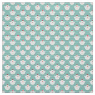 Cute Tiny White Chickens on Pale Blue Pattern Fabric