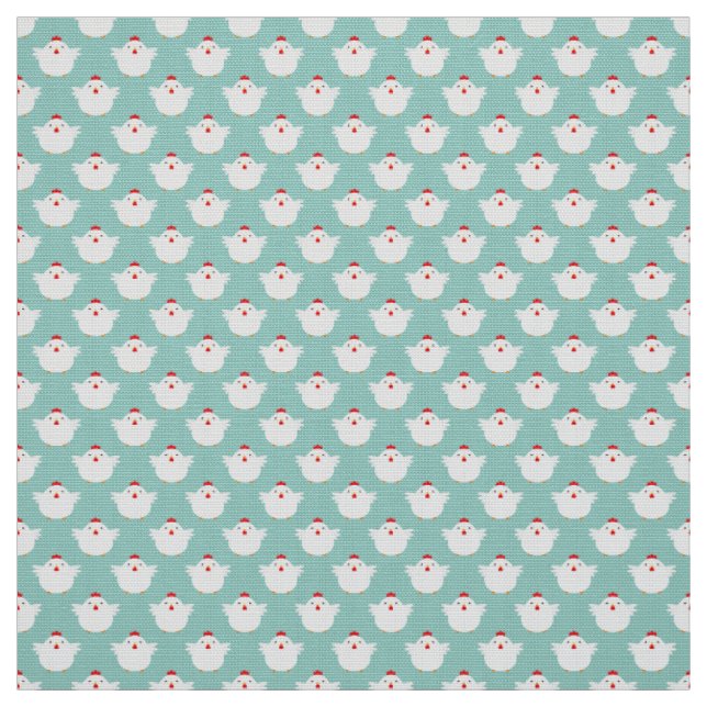 Cute Tiny White Chickens on Pale Blue Pattern Fabric (Swatch)