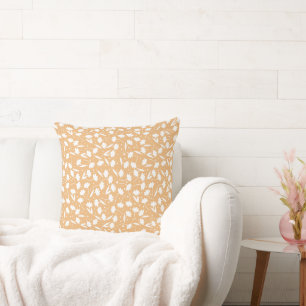 Cute tiny white flower pattern orange pattern cushion