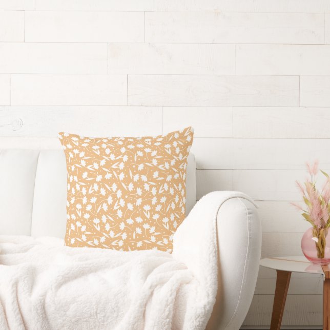 Cute tiny white flower pattern orange pattern cushion (Couch)