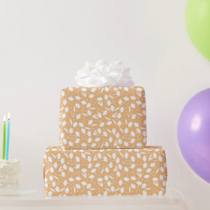 Cute tiny white flower pattern orange pattern wrapping paper