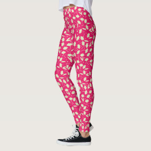 Cute tiny white flower pattern pink pattern leggings