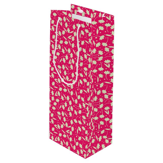Cute tiny white flower pattern pink pattern wine gift bag (Front Angled)