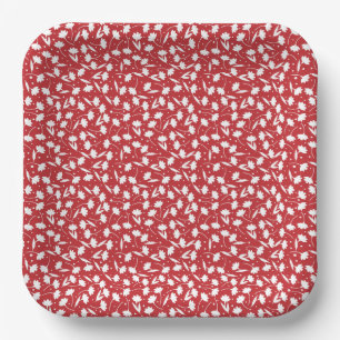 Cute tiny white flower pattern red pattern paper plate