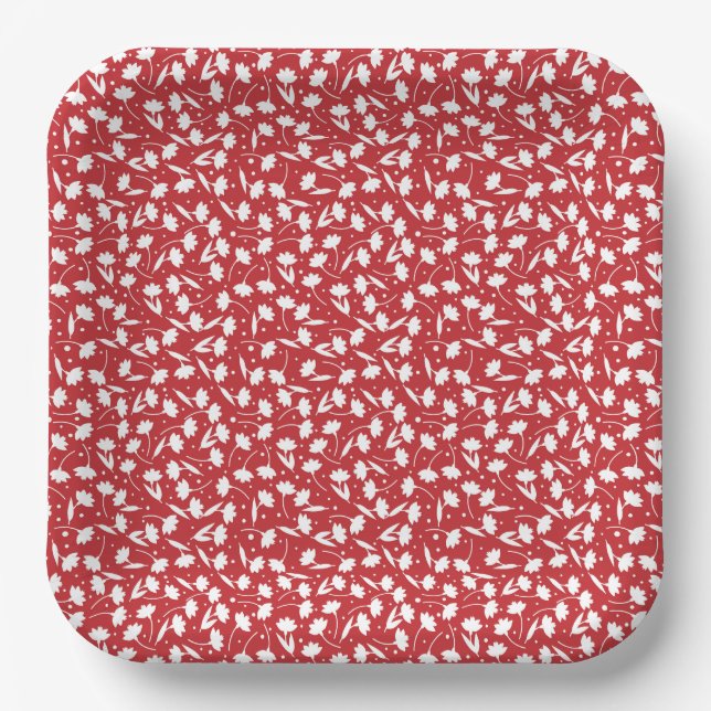 Cute tiny white flower pattern red pattern paper plate (Front)