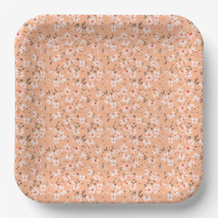 cute tiny white flower with red background paper plate