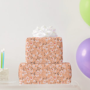 cute tiny white flower with red background wrapping paper