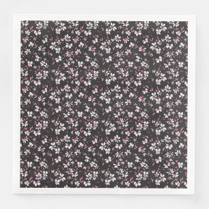 cute tiny white pink flower with black background napkin