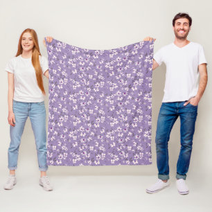 cute tiny white purple flower with blue background fleece blanket