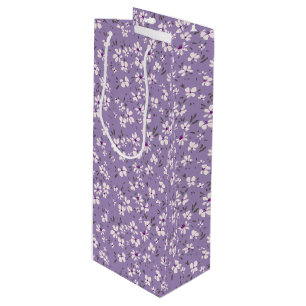 cute tiny white purple flower with blue background wine gift bag