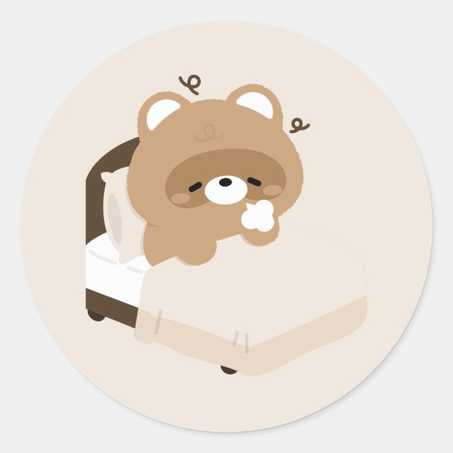 Cute Tired Beaver Classic Round Sticker (Front)