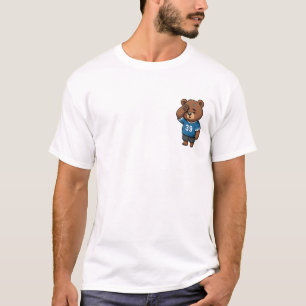 Cute Tired Brown Bear Athlete In Blue Sports T-Shirt