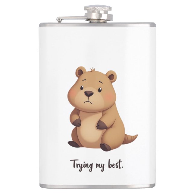 Cute tired capybara hip flask (Front)