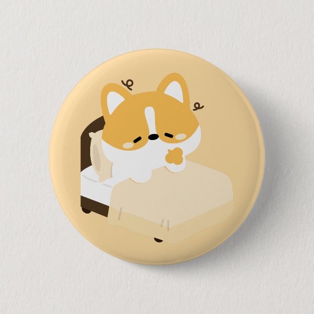 Cute Tired Corgi 6 Cm Round Badge (Front)