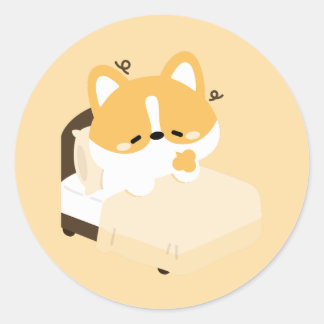 Cute Tired Corgi Classic Round Sticker