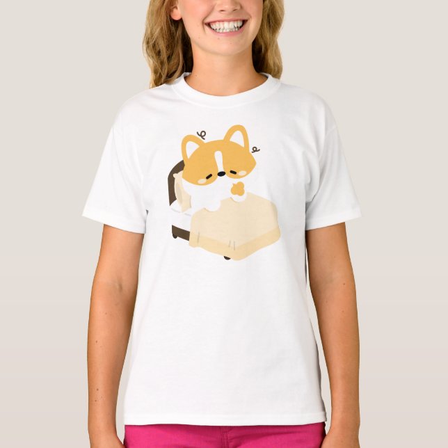 Cute Tired Corgi T-Shirt (Front)