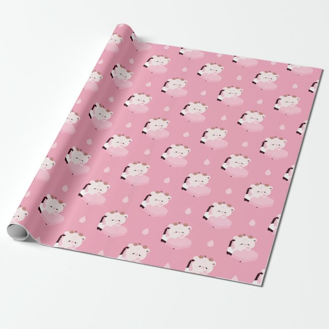 Cute Tired Cow Wrapping Paper (Unrolled)