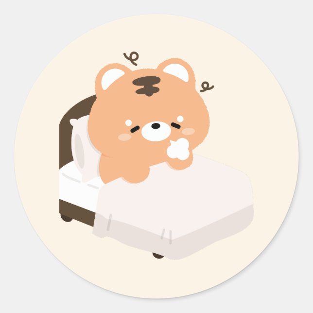 Cute Tired Tiger  Classic Round Sticker (Front)