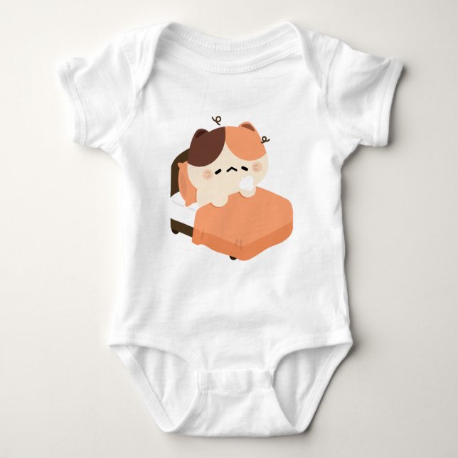 Cute Tired Tortie Cat  Baby Bodysuit (Front)