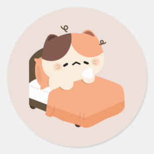Cute Tired Tortie Cat  Classic Round Sticker