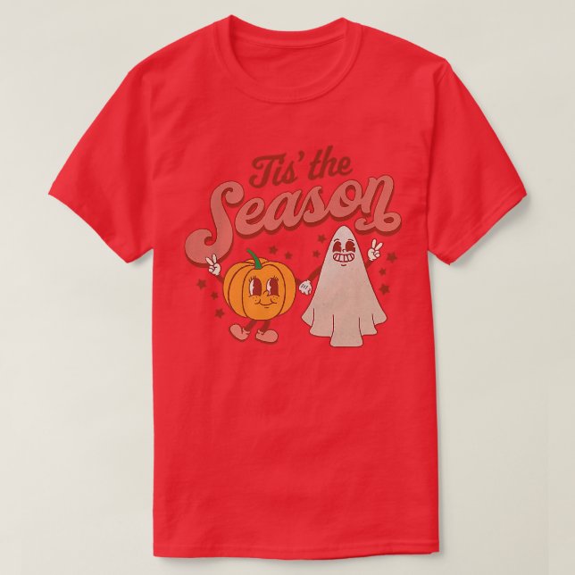 Cute Tis the Season Pumpkin Boo 70s Hippie Hallowe T-Shirt (Design Front)