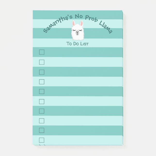 Cute To Do List Cute Llama Aqua Pastel Lined Post-it Notes (Front)