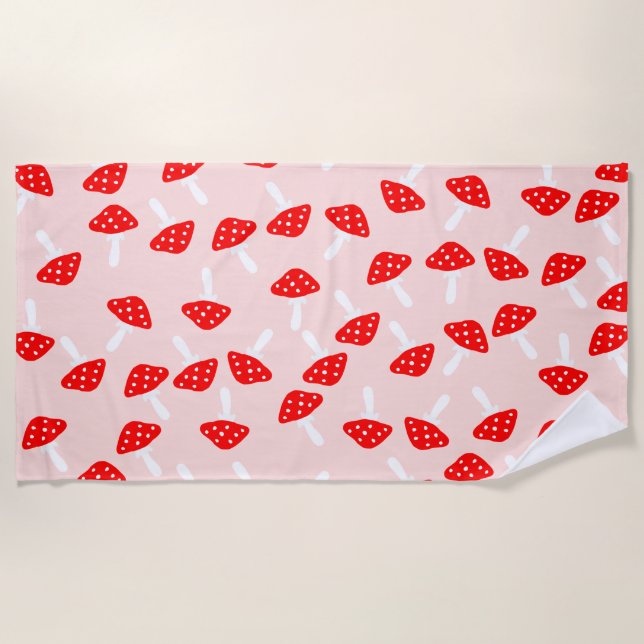 Cute Toadstool Mushrooms Beach Towel (Front)