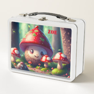 Cute toadstools in the forest - good luck   metal lunch box