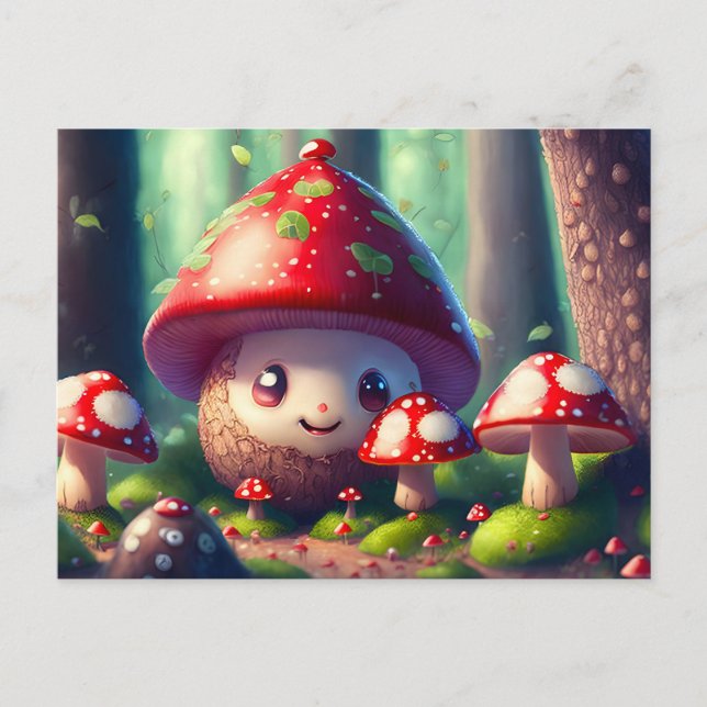 Cute toadstools in the forest, good luck postcard (Front)