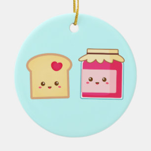 Cute Toast and Strawberry Jam, Spread Love Ceramic Tree Decoration
