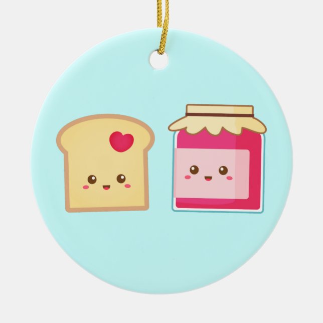 Cute Toast and Strawberry Jam, Spread Love Ceramic Tree Decoration (Front)