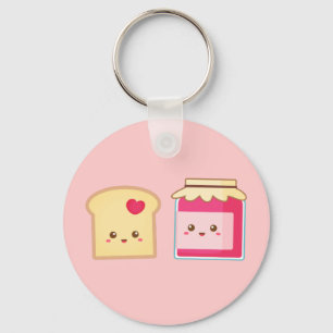 Cute Toast and Strawberry Jam, Spread Love Key Ring